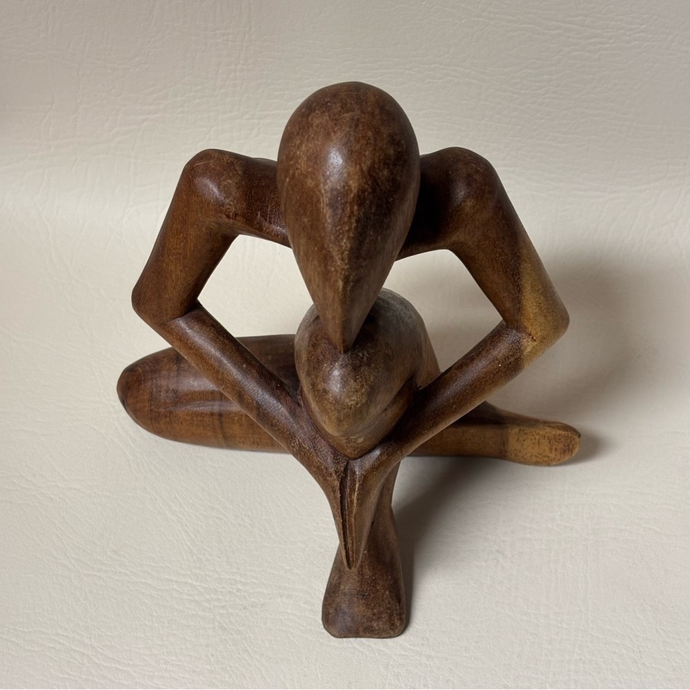 Sculpture Wooden Statue Figurine Abstract Figure Meditation, Thinker, Yoga - Picture 7 of 8